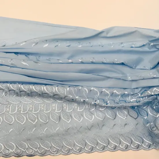 1 Yard Baby Blue Single Border Embroidered Eyelet Fabric 80% Polyester 20% Cotton 43/44 Wide {2}