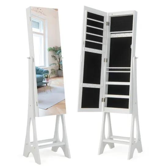 Costway LED Jewelry Cabinet Armoire withBevel Edge Mirror Organizer Mirrored Standing {7}