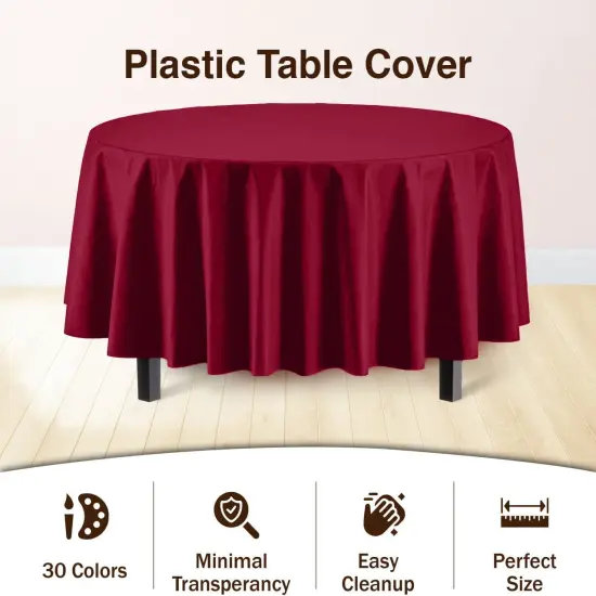 Exquisite Disposable Round Plastic Tablecloths &ndash; 12 Pack 84" Disposable Table Cloths &ndash; Indoor/Outdoor Party Tablecloth &ndash; Round Plastic Table Cover for Events & Party Supplies Burgundy {6}