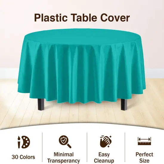 Exquisite Disposable Round Plastic Tablecloths &ndash; 12 Pack 84" Disposable Table Cloths &ndash; Indoor/Outdoor Party Tablecloth &ndash; Round Plastic Table Cover for Events & Party Supplies Teal {3}