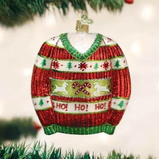 Old World Christmas 4.0 Inch Festive Christmas Sweater Christmas Tree Ornament , Themed Party Red {3}