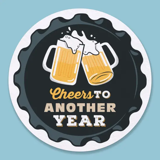 Big Dot of Happiness 25 Ct Cheers and Beers Birthday Drink Coasters, 4-Inch Disposable Round Paper Coasters for Birthday, Table Decor for Bar Drinks {1}