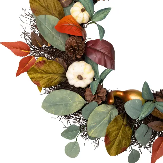 Northlight Pumpkin Pinecone and Gourd Artificial Fall Harvest Wreath - 24" Green {6}