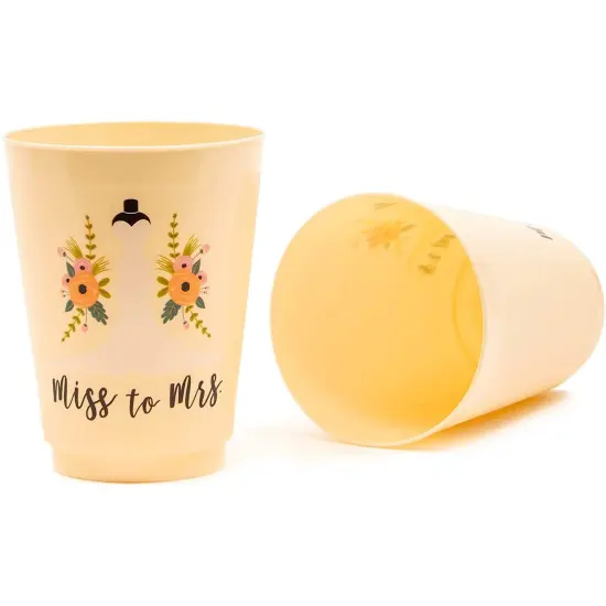 Plastic Party Cups for Bachelorette Party and Bridal Shower, Miss to Mrs. (16 Pack) Orange {3}