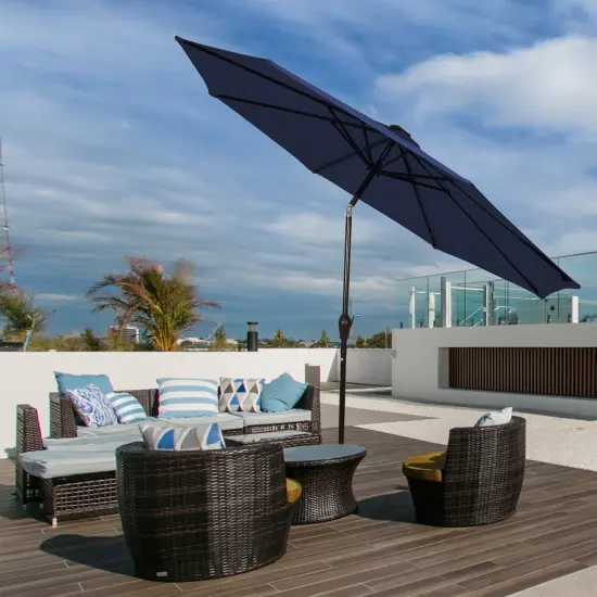 Costway 9 FT Patio Solar Umbrella LED Patio Market Steel Tilt with Crank Outdoor Navy {5}