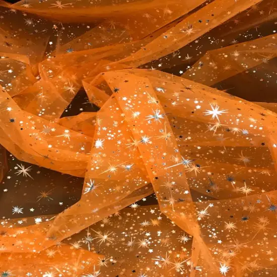 1 Yard Orange Organza with Silver Foil Stars Sheer Polyester Fabric for Costumes, Decor, and Crafts 58/60&Prime; Wide {2}