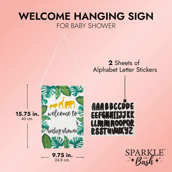 Custom Safari Baby Shower Decorations Canvas Welcome Sign with Sticker Sheets (3 Pieces) Green {3}