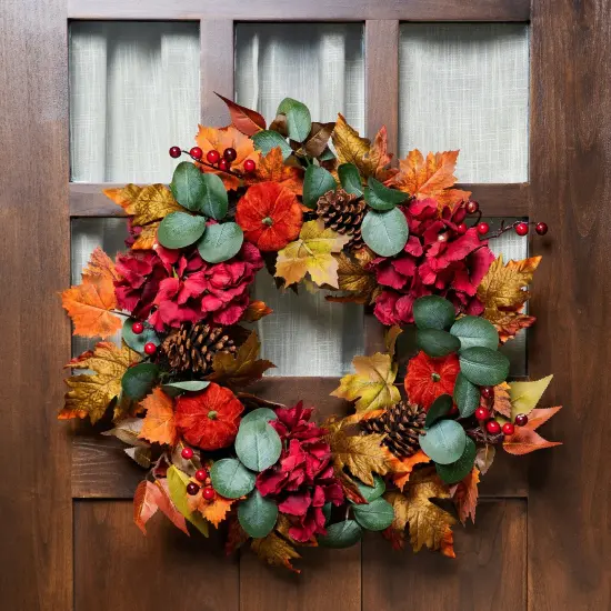 Northlight Artificial Floral and Pinecone Fall Harvest Wreath - 22" - Orange and Burgundy {1}