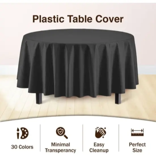 Exquisite Disposable Round Plastic Tablecloths &ndash; 6 Pack 84" Disposable Table Cloths &ndash; Indoor/Outdoor Party Tablecloth &ndash; Round Plastic Table Cover for Events & Party Supplies Black {5}