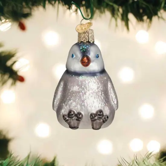 Old World Christmas 3.0 Inch Sitting Penguin Chick Tree Ornament , Ornament Birds Snow Ice Black {2}