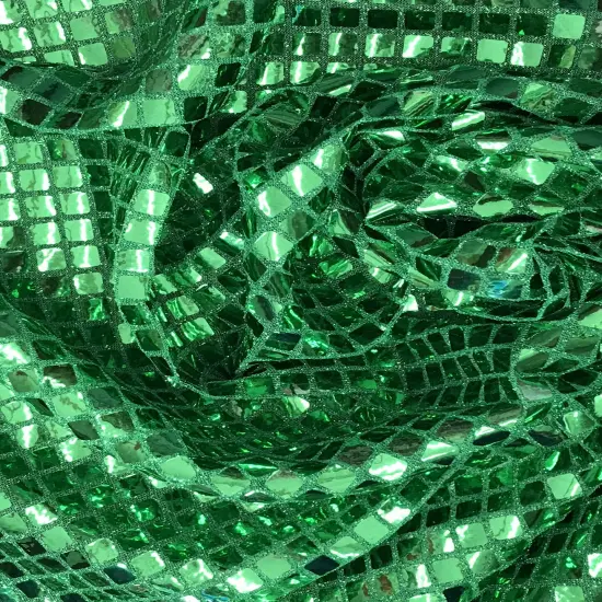 1 Yard Green Square Foil Sequin Fabric Semi Sheer Mesh For Costumes Festival Decor Crafts 42&Prime; Wide {1}