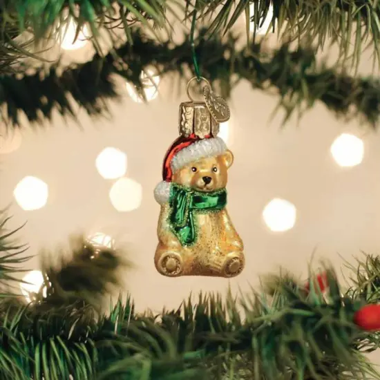 Old World Christmas 2.0 Inch Mini Teddy Bear Tree Ornament , Gumdrops Collection Santa Hat Gold {3}