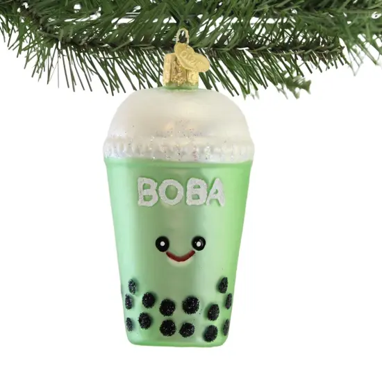 Old World Christmas 3.75 In Boba Tea Christmas Tree Ornament , Pearl Milk Ornament Green {3}