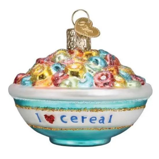 Old World Christmas 2.5 Inch Bowl Of Cereal Tree Ornament , Ornament Breakfast Blue {1}