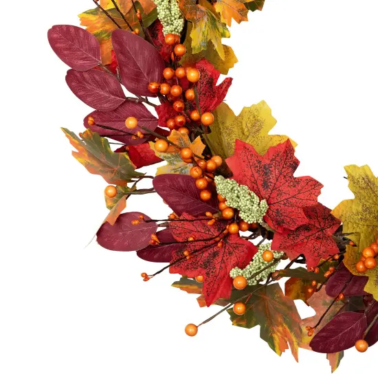 Northlight Leaves and Berries Artificial Fall Harvest Wreath - 20" Red {6}