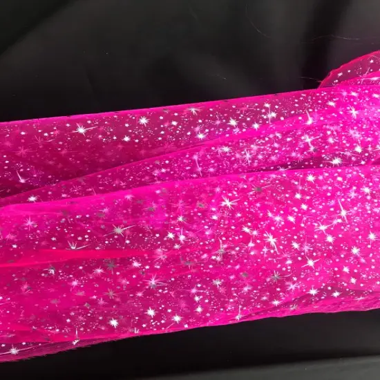 1 Yard Neon Pink Organza with Silver Foil Stars Sheer Polyester Fabric for Costumes, Decor, and Crafts 58/60&Prime; Wide {2}