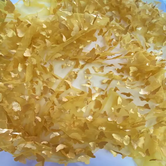 1 Yard Gold 3D Butterfly Stretch Mesh Fabric with Satin Appliqu&eacute; for Fashion and Crafts 54 Inch Wide {5}