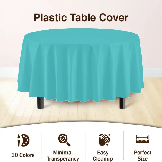 Exquisite Disposable Round Plastic Tablecloths &ndash; 12 Pack 84" Disposable Table Cloths &ndash; Indoor/Outdoor Party Tablecloth &ndash; Round Plastic Table Cover for Events & Party Supplies Aqua {3}