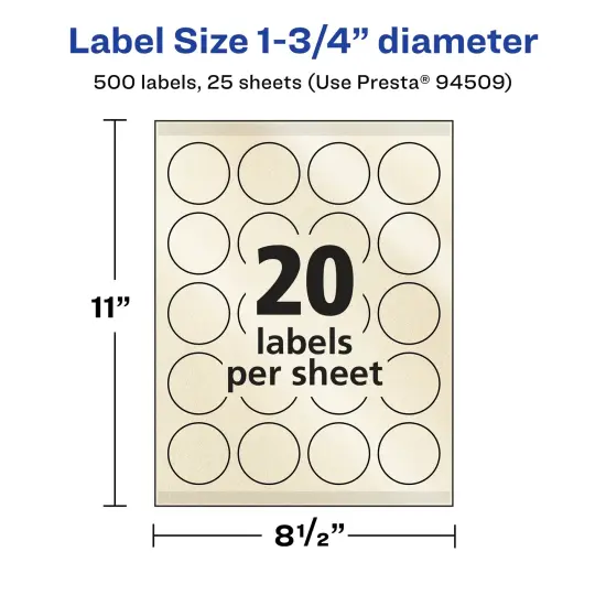 Avery Pearlized Ivory Round Labels with Sure Feed Technology, Print-to-the-Edge, 1.75" diameter {5}