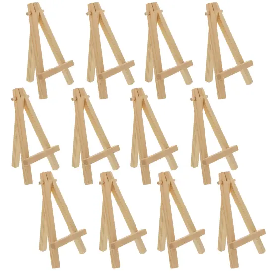 5" Mini Easel (12 Pack) - Natural Wooden A-Frame Tabletop Display Stand, Mini Easel Stand - Small Easels for Display, Small Canvases, Crafts, Business Cards, Signs, Photos, Gifts {1}