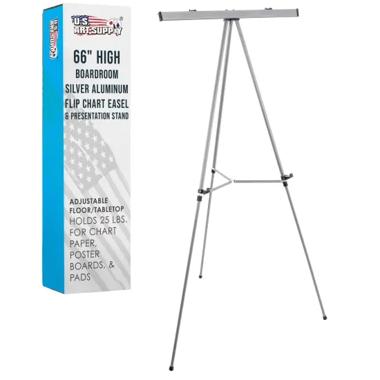 66" High Classroom Silver Aluminum Flip Chart Easel & Presentation Stand - Adjustable Floor/Tabletop, Portable Tripod, Holds 25 lbs., for Chart Paper, Poster Boards, & Pads {1}
