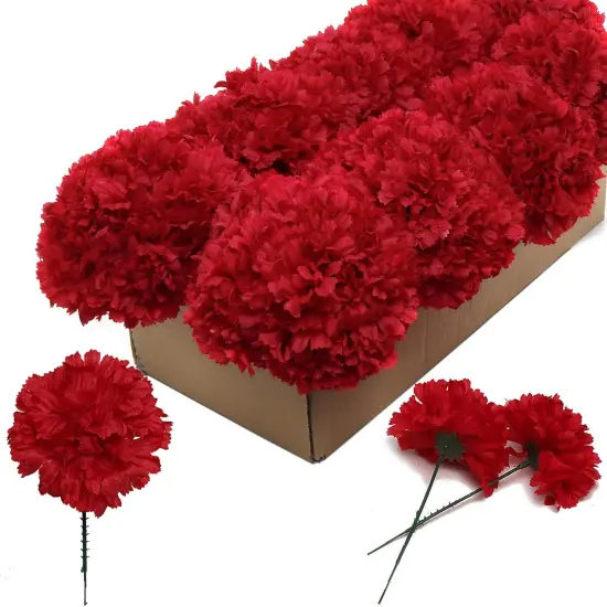 100-Pack: Burgundy Silk Carnation Flower Picks, Floral Home by Artificial Flowers {6}