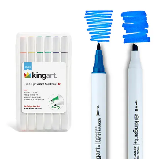 KINGART&reg; Twin-Tip&trade; Permanent Alcohol-Based Sketch Markers, 12 Colors {1}
