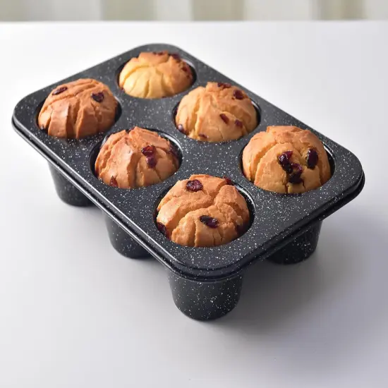 Jumbo muffin pan 6 Cup, deep muffin pan extra large cupcake tin black granite finish carbon steel baking pan 3.5dia x3 inch cup {2}