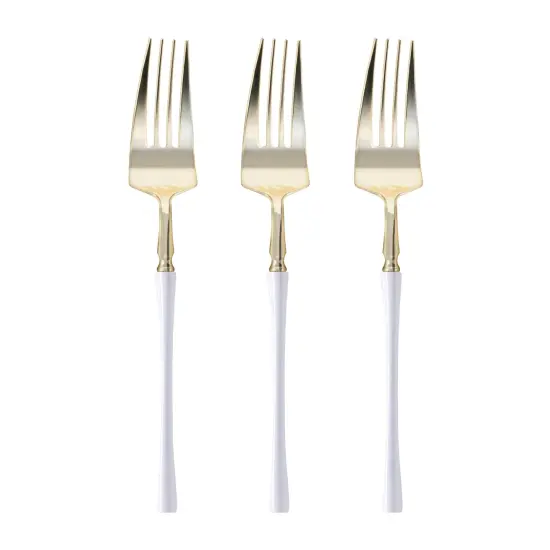 Gold with White Handle Moderno Disposable Plastic Dinner Forks (240 Forks) {2}