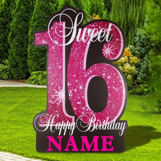 35 Inch Sweet 16 Birthday Large Yard Signs Personalized Name 16th Birthday Lawn Sign Glitter Waterproof Congrats Sign with Stakes for Happy Sweet 16 Party Outdoor {4}