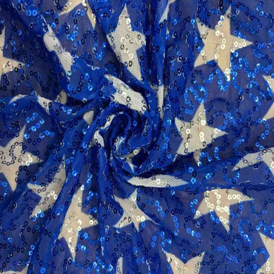 1 Yard White Star Printed Sequin Mesh Fabric Multipurpose {3}