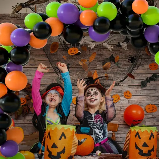 60Pcs Halloween Party Balloons Kit with Ribbons - 12" (Black, Orange, Green, Purple) {5}