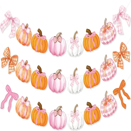 3Pcs Pumpkin Bow Banner (	Pink, Orange) {1}