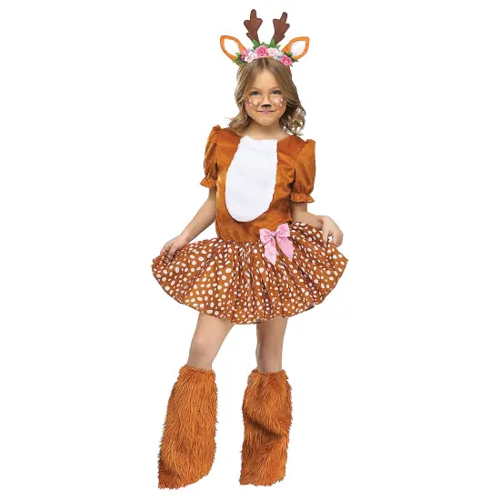 Adorable Deer Motif Child Costume with Dress Tail and Flower Headband, Perfect for Themed Parties {1}