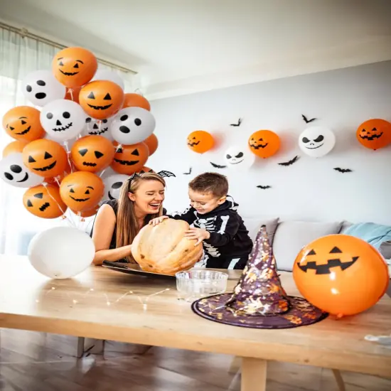 60Pcs Halloween Ghost Latex Balloons - 6 Styles (Orange White) {4}