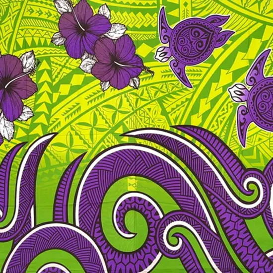 Hibiscus Turtles Waves Polyester Sarong 72" L x 45" W Lime {1}