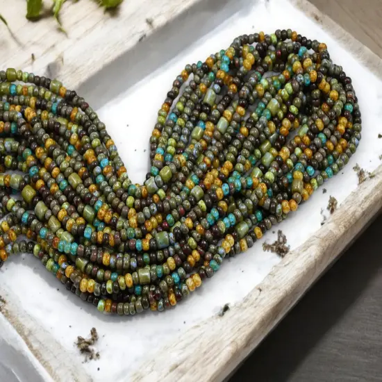 6/0 Aged Caribbean Picasso Tube Mix Seed Beads (20" Strand) {4}