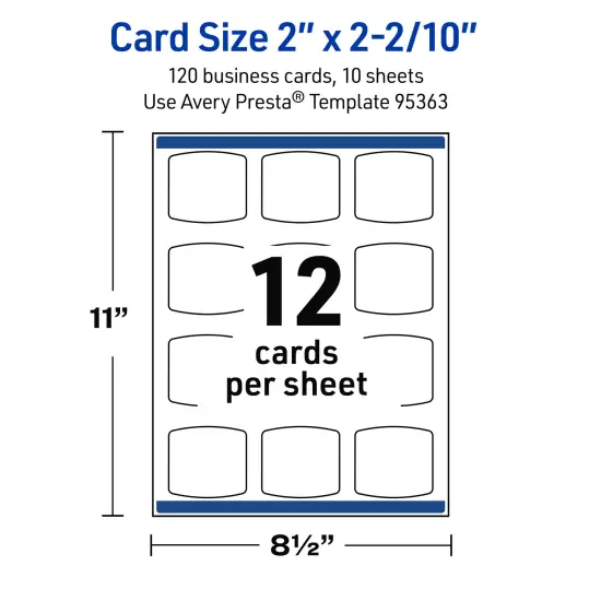 Avery Printable Arched Square Business Cards, Sure Feed Technology, 2" x 2-2/10", Matte White Cardstock, Print-to-The-Edge, Laser/Inkjet Printable, 120 Total {11}