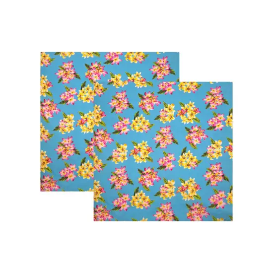 1 Yard Plumeria Clusters Poly Cotton Fabric Tropical Floral Print 45 Inch Width Artic Blue {3}