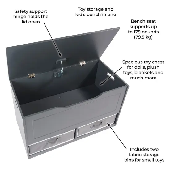 Badger Basket Up and Down Toy and Storage Box and Bench with Two Baskets - Charcoal {3}
