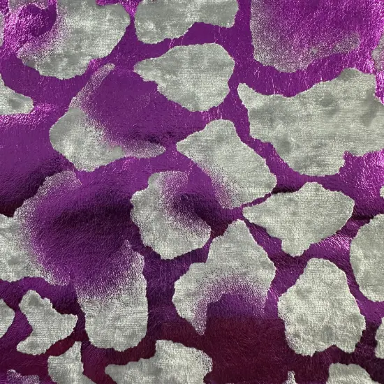 1 Yard Aphetic Cloud Foil Stretch Polyester Spandex Fabric 56" Wide White Fuchsia {1}