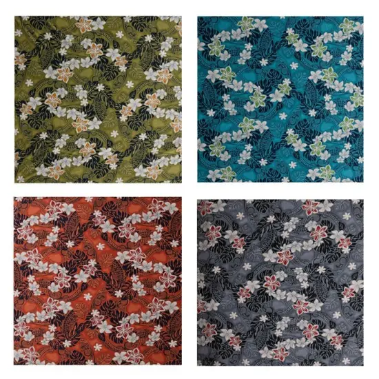 1 Yard Traditional Polynesian Tattoo Plumeria Tiare Design Fabric, Peachskin Polyester, 45 inches Width Gray {2}