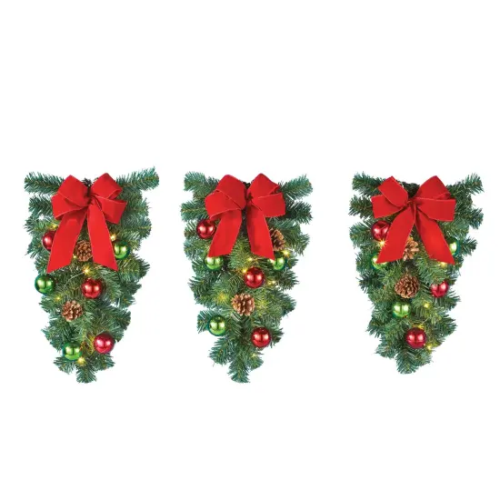 Collections Etc Solar Powered Festive Swags with Ornaments - Set of 3 {2}