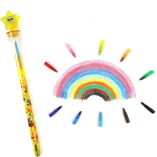 TINYMILLS 24 Pcs Emoji 2 in 1 Stacking Crayons with Stamp Topper {5}