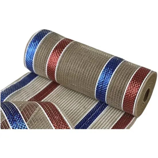 10" Wide Matte Border Stripe Mesh Ribbon: Red, White & Blue {3}