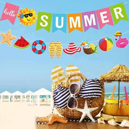 Summer Party Decorations Colorful Hello Summer Banner Summer Beach Pool Hanging Swirls Summer Vacation Garland Pool Summer Holiday Beach Party Decorations Supplies {4}