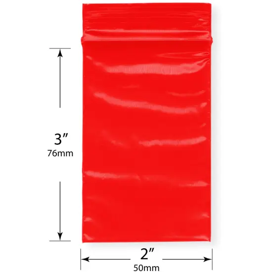 Plymor 2" x 3", Red 2 Mil Zipper Reclosable Plastic Bags {3}