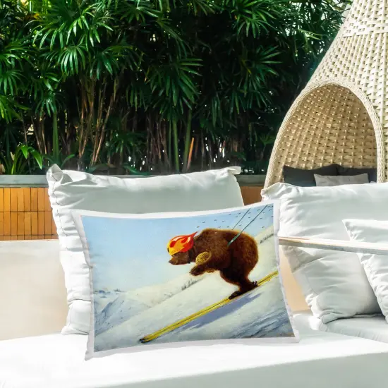 Stupell Industries The Heist Skiing Bear Outdoor Pillow, 14 x 7 x 20 {2}