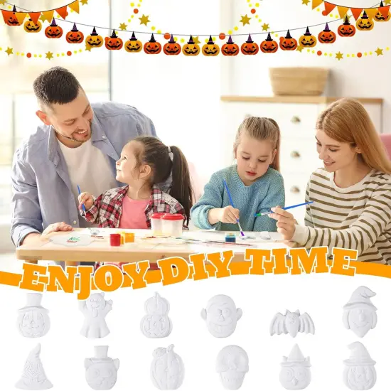 12 Sets Halloween Paint Your Own Figurines Pumpkins Ghost Ready to Paint Ceramic Painting Kit Unpainted {2}
