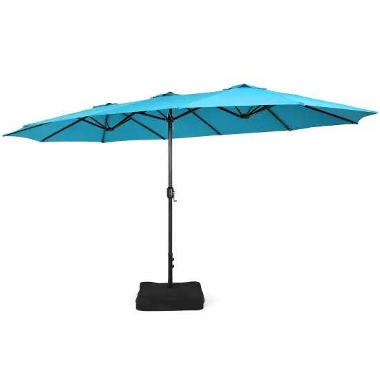Costway 15FT Double-Sided Twin Patio Umbrella Outdoor Market W/ Crank & Base Grey\Coffee\Turquoise\Beige\Orange\Wine {7}